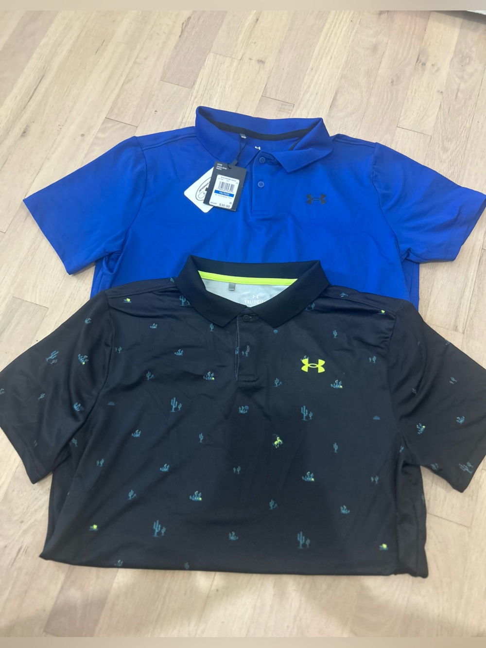 Under Armour Boys Black Polo with Neon Accents & Royal Blue Polo - 2-Pack XL